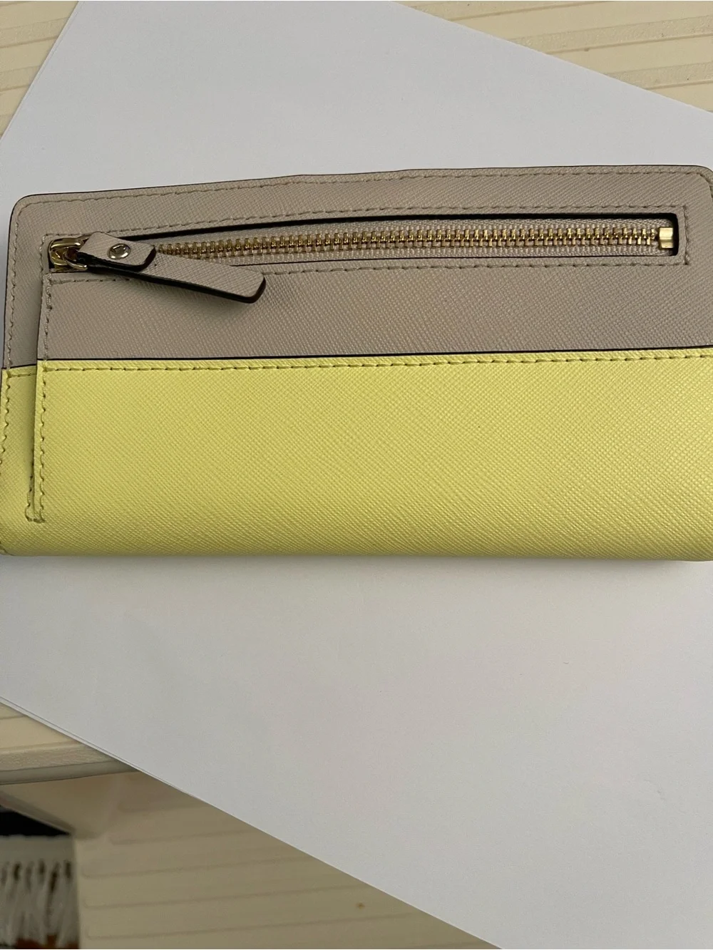 kate spade Two-Tone Yellow and Taupe Zip Continental Wallet